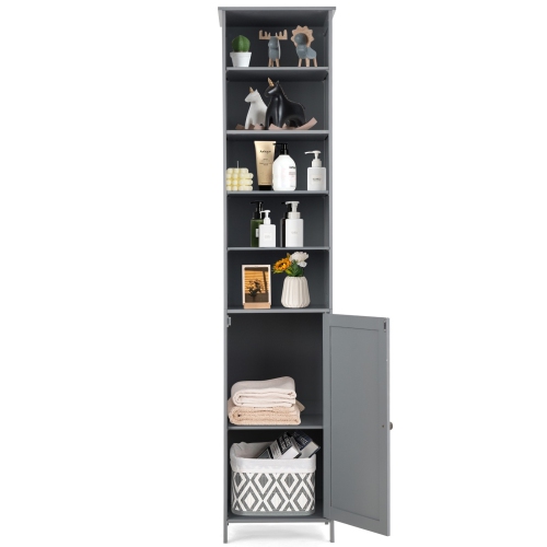 72 Inches Free Standing Tall Floor Bathroom Storage Cabinet-Gray