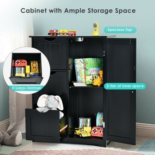Bathroom Floor Cabinet Side Storage Cabinet with 3 Drawers and 1 Cupboard