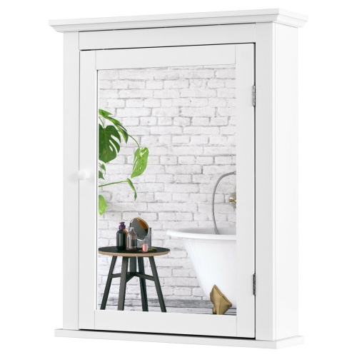 SLICKBLUE  Wall Mount Bathroom Cabinet With One Mirror Single Door Adjustable Shelves Retro Handle