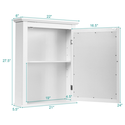 Wall Mount Bathroom Cabinet with One Mirror Single Door Adjustable Shelves Retro Handle