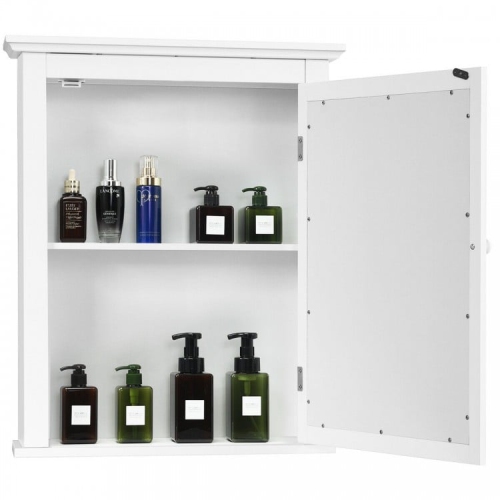 Wall Mount Bathroom Cabinet with One Mirror Single Door Adjustable Shelves Retro Handle