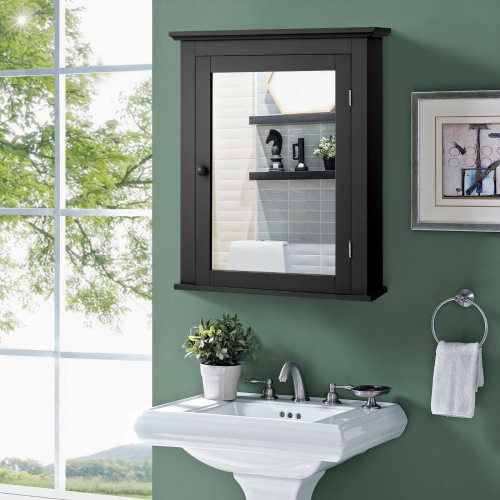 Wall Mount Bathroom Cabinet with One Mirror Single Door Adjustable Shelves Retro Handle