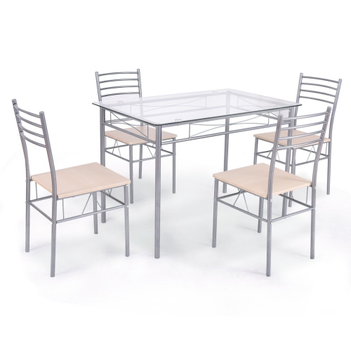 SLICKBLUE  5 PCs Dining Set Glass Table And 4 Chairs