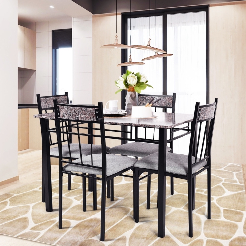 5 Piece Faux Marble Dining Set Table