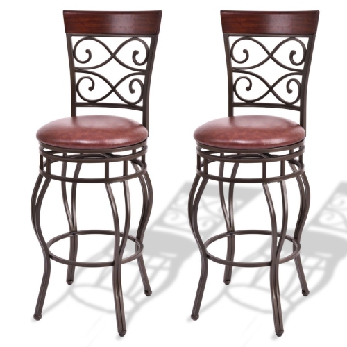 360 Degree Swivel Bar Stools Set of 2 with Leather Padded Seat