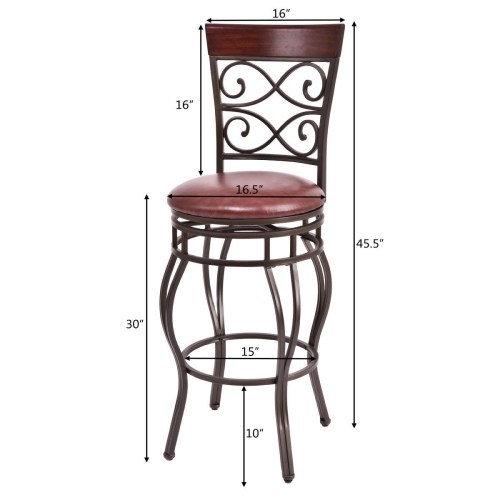 360 Degree Swivel Bar Stools Set of 2 with Leather Padded Seat