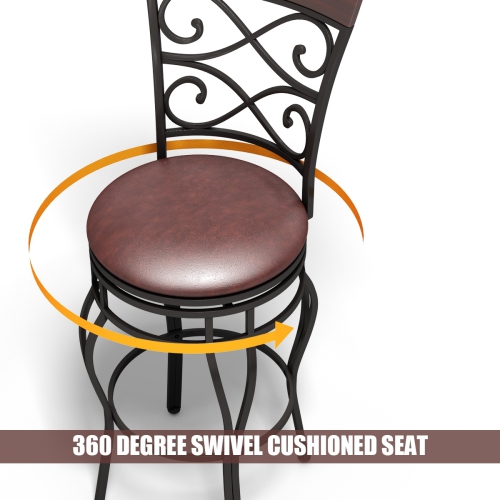 360 Degree Swivel Bar Stools Set of 2 with Leather Padded Seat