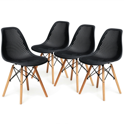 SLICKBLUE  4 Pieces Modern Plastic Hollow Chair Set With Wood Leg