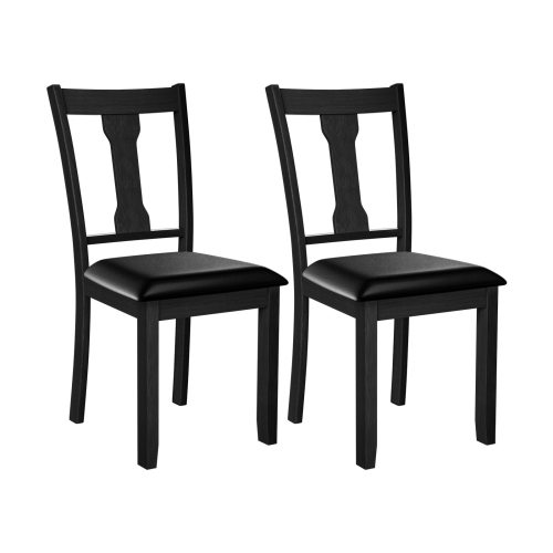 SLICKBLUE  Set Of 2 Dining Room Chair With Rubber Wood Frame And Upholstered Padded Seat-Black
