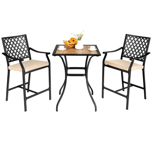 SLICKBLUE  3 Pieces Patio Bar Set With 2 Bar Stools And 1 Square Table