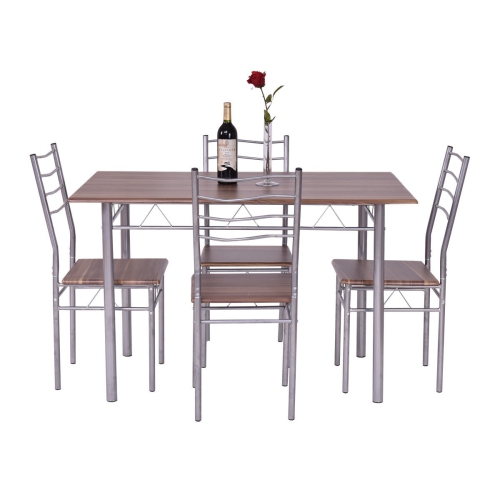 5-Piece Kitchen Dining Set – Wooden Table & 4 Chairs with Sturdy Metal Legs