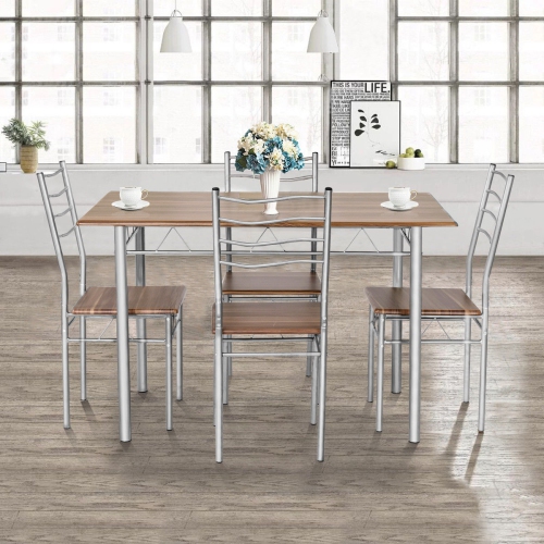 5-Piece Kitchen Dining Set – Wooden Table & 4 Chairs with Sturdy Metal Legs