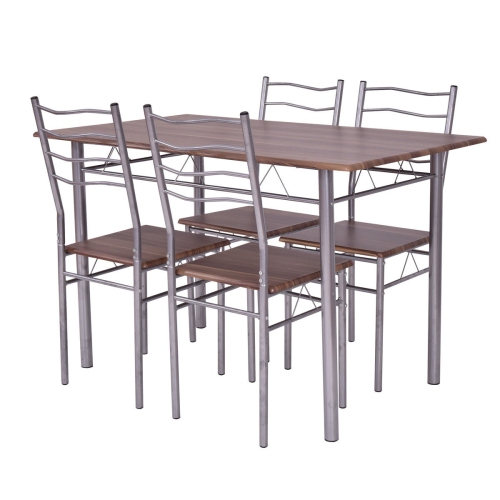 5-Piece Kitchen Dining Set – Wooden Table & 4 Chairs with Sturdy Metal Legs