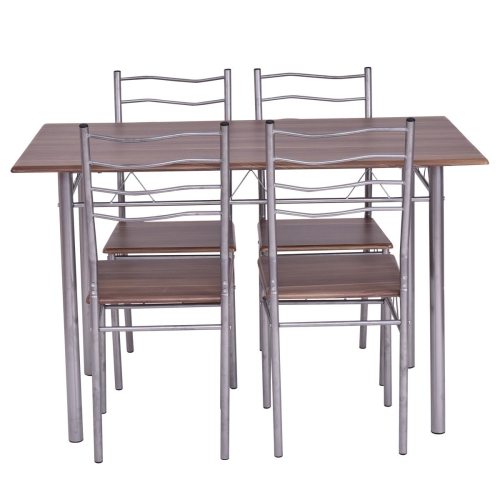 5-Piece Kitchen Dining Set – Wooden Table & 4 Chairs with Sturdy Metal Legs