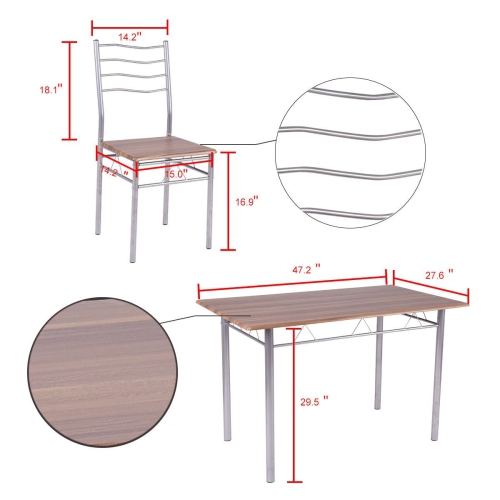 5-Piece Kitchen Dining Set – Wooden Table & 4 Chairs with Sturdy Metal Legs