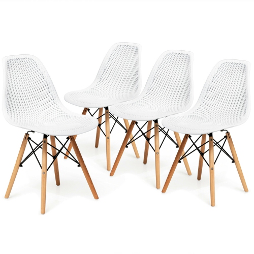 SLICKBLUE  4 Pieces Modern Plastic Hollow Chair Set With Wood Leg