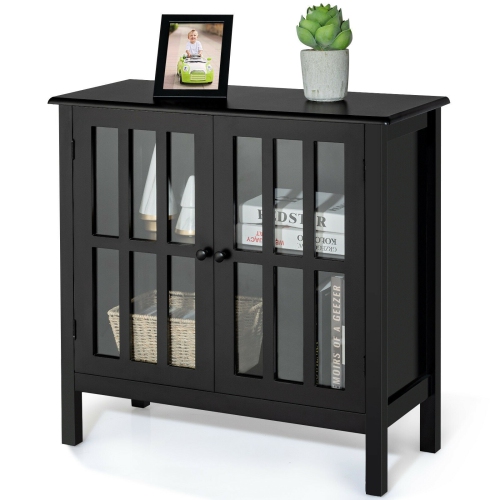 Glass Front Console Table Cabinet – Sideboard Buffet with Shelves and Storage Space