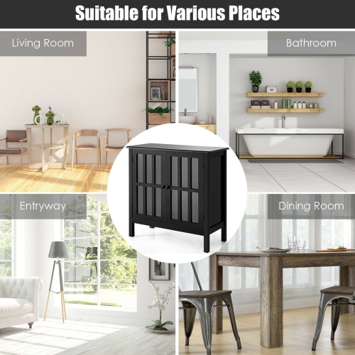 Glass Front Console Table Cabinet – Sideboard Buffet with Shelves and Storage Space