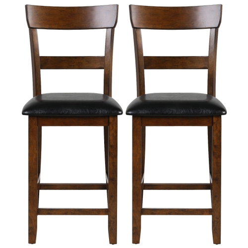 2Pcs Counter Height Chair Set with Leather Seat and Rubber Wood Legs