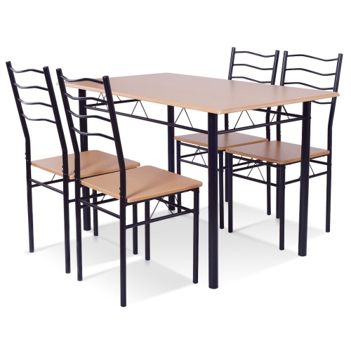 Ensemble de salle à manger 5 pièces – Table en bois et 4 chaises avec pattes robustes en métal
