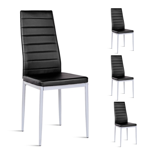 SLICKBLUE  4 PCs Pvc Leather Dining Side Chairs Elegant Design -Black