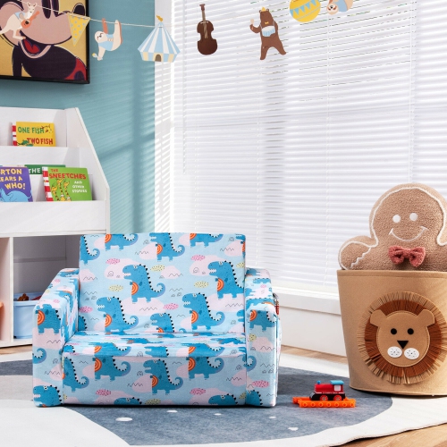 2-in-1 Kids Sofa with Velvet Fabric for Playroom or Bedroom