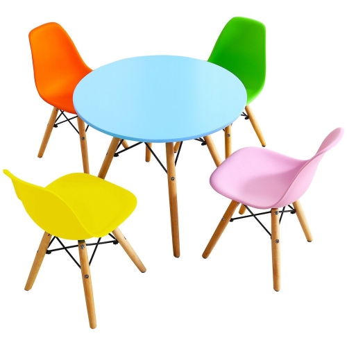 Ensemble coloré de 5 pièces pour enfants avec 4 chaises sans accoudoir