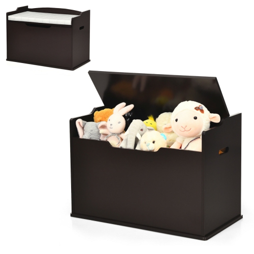 Banc-coffre en bois à couvercle rabattable pour enfants avec charnière coussinée - Brun