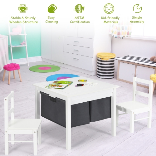 Ensemble 2-en-1 avec table d’activités et 2 chaises avec espace de rangement - Blanc