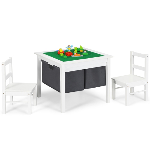 Ensemble 2-en-1 avec table d’activités et 2 chaises avec espace de rangement - Blanc