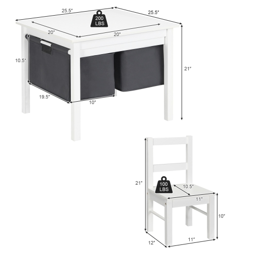 Ensemble 2-en-1 avec table d’activités et 2 chaises avec espace de rangement - Blanc