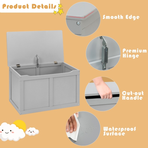 Coffre à jouets en bois pour enfants – Boîte de rangement avec charnières de sécurité et couvercle à fermeture amortie