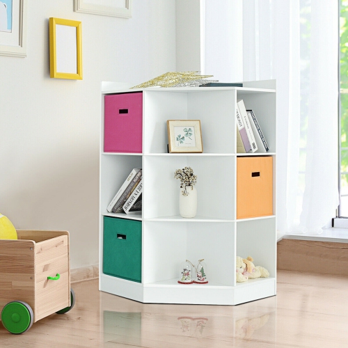 Armoire d’angle à 3 niveaux avec étagère de rangement pour enfants et 3 paniers