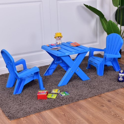 Ensemble de 3 chaises de table en plastique pour enfants - Bleu
