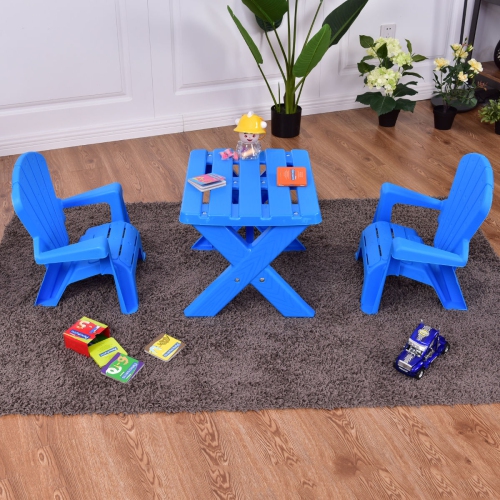 Ensemble de 3 chaises de table en plastique pour enfants - Bleu
