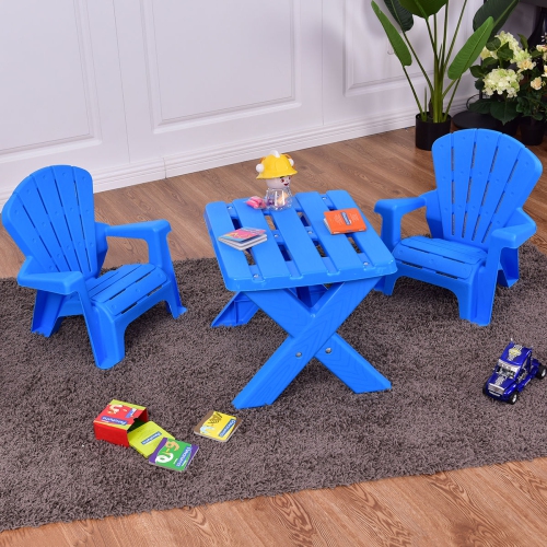 Ensemble de 3 chaises de table en plastique pour enfants - Bleu