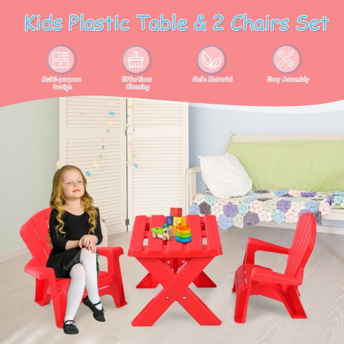 Ensemble de 3 chaises de table de jeu en plastique pour enfants - Rouge