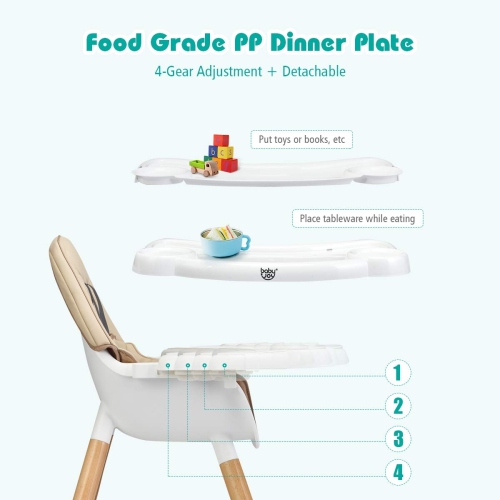 Chaise haute transformable en bois pour bébé 5-en-1 - Kaki