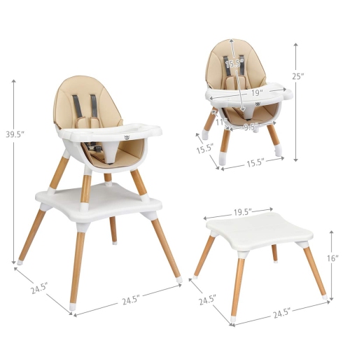 Chaise haute transformable en bois pour bébé 5-en-1 - Kaki