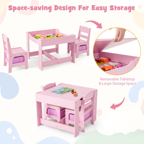 Kids Table and Chair Set with Storage Boxes, Blackboard, and Whiteboard Surface
