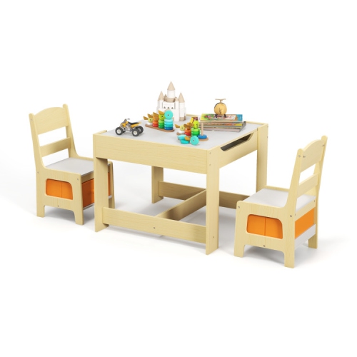Kids Table and Chair Set with Storage Boxes, Blackboard, and Whiteboard Surface