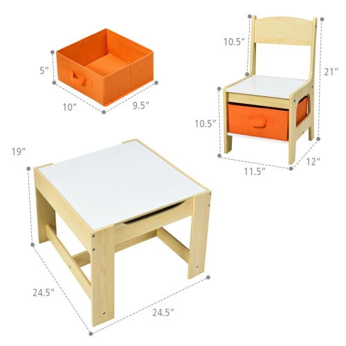 Kids Table and Chair Set with Storage Boxes, Blackboard, and Whiteboard Surface