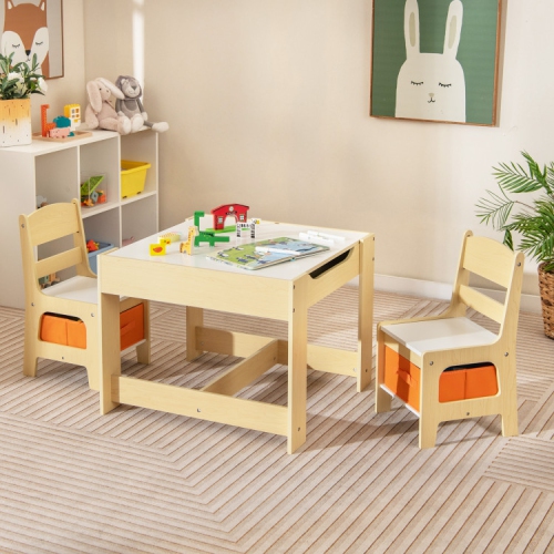 Kids Table and Chair Set with Storage Boxes, Blackboard, and Whiteboard Surface