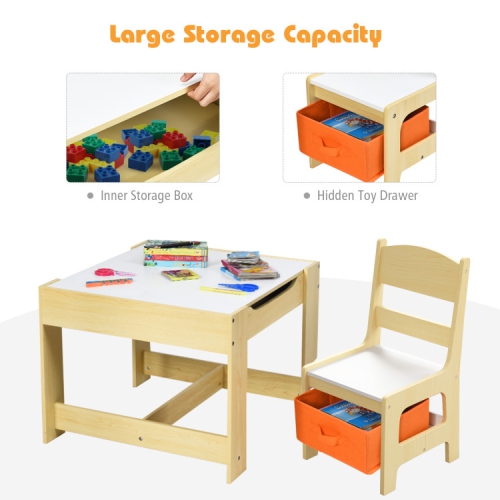 Kids Table and Chair Set with Storage Boxes, Blackboard, and Whiteboard Surface