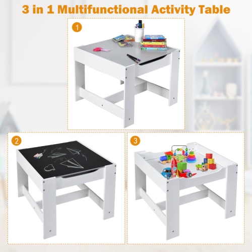 Kids Table and Chair Set with Storage Boxes, Blackboard, and Whiteboard Surface