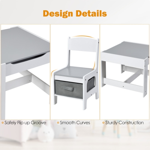 Kids Table and Chair Set with Storage Boxes, Blackboard, and Whiteboard Surface