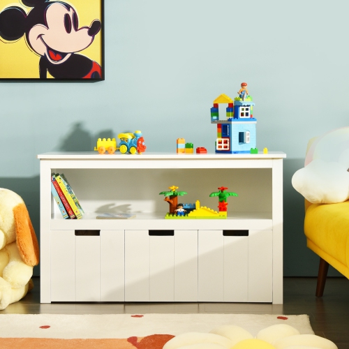 Armoire de rangement pour jouets pour enfants à 3 tiroirs avec grande tablette de rangement cubique Wheels