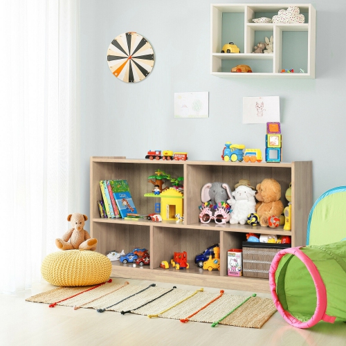 Meuble de rangement pour jouets en bois avec 2 tablettes et 5 cubes de rangement pour livres et jouets