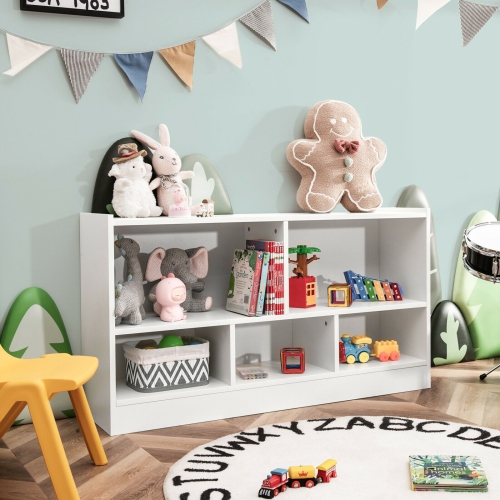 Meuble de rangement pour jouets en bois avec 2 tablettes et 5 cubes de rangement pour livres et jouets