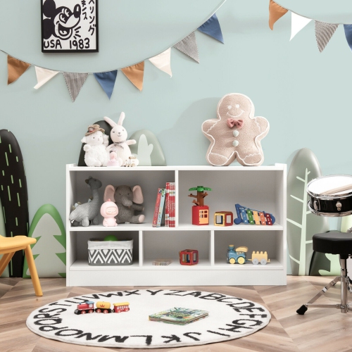 Meuble de rangement pour jouets en bois avec 2 tablettes et 5 cubes de rangement pour livres et jouets